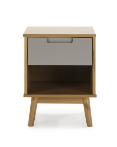 Table de chevet 1 tiroir couleur bois et gris, bois massif