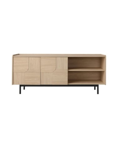 Buffet 2 portes effet bois clair et pieds en métal noir