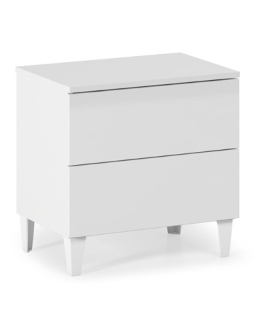 Table de chevet avec 2 tiroirs couleur blanc brillant
