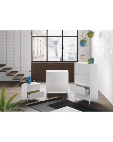 Table de chevet avec 2 tiroirs couleur blanc brillant