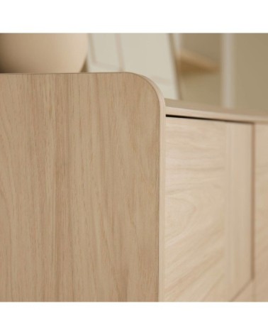 Buffet 2 portes effet bois clair et pieds en métal noir