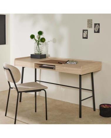 Bureau effet bois clair et pieds en métal noir