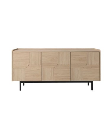 Buffet 3 portes effet bois clair et pieds en métal noir