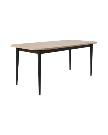 Table 6 à 8 personnes effet bois clair et pieds en métal noir
