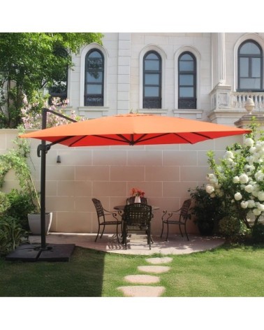 Ensemble parasol terracotta 3x4m et 4 dalles à lester