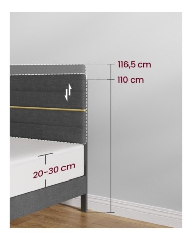 Lit double convient pour un matelas de 140 x 190 cm tête de lit gris