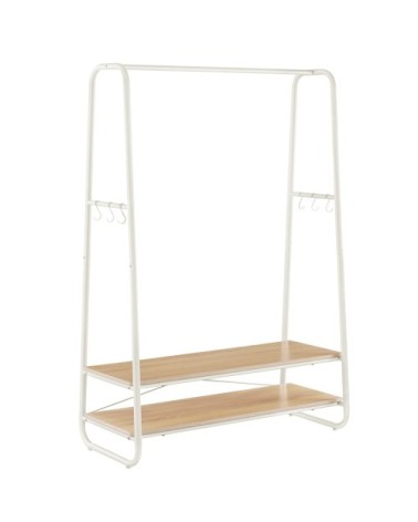Portant à vêtements 2 étagères effet bois blanc crème