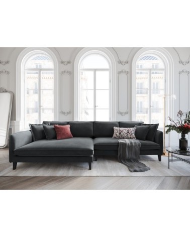 Canapé d'angle 4 places en velours gris foncé
