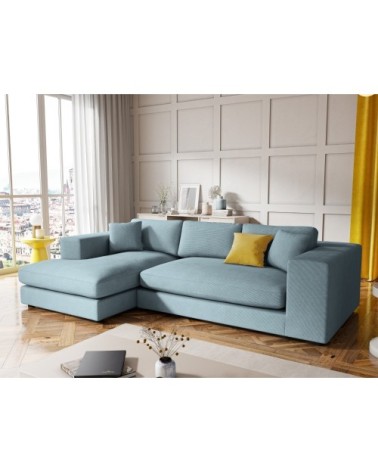 Canapé d'angle 5 places en tissu structuré bleu clair