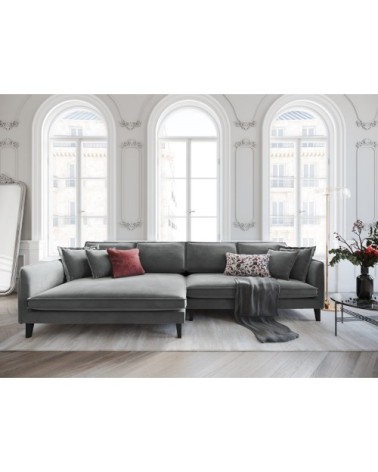 Canapé d'angle 4 places en velours gris clair