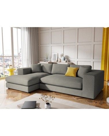 Canapé d'angle 5 places en tissu structuré gris clair