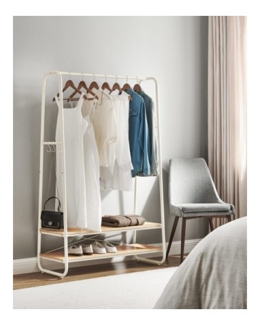 Portant à vêtements 2 étagères effet bois blanc crème