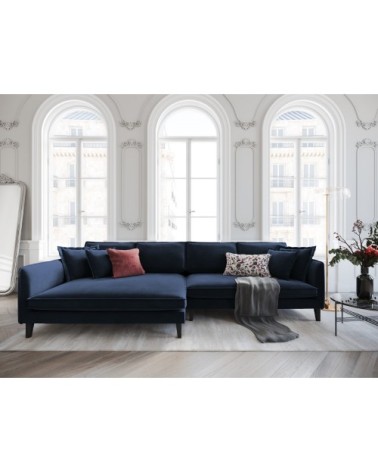 Canapé d'angle 4 places en velours bleu foncé