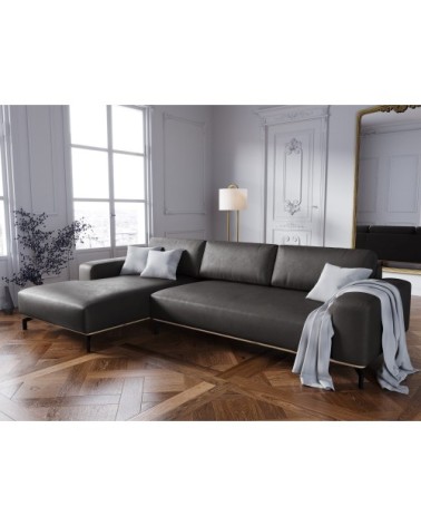 Canapé d'angle 5 places en cuir cuir noir