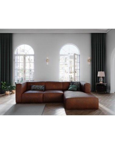 Canapé d'angle 5 places en cuir cuir cognac