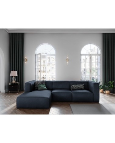 Canapé d'angle 5 places en cuir cuir bleu
