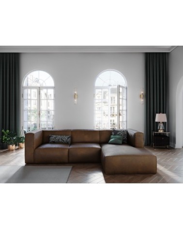 Canapé d'angle 5 places en cuir cuir marron foncé