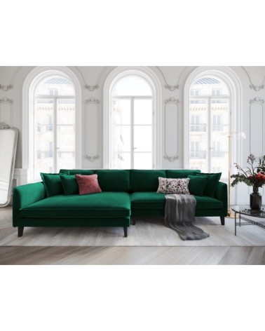 Canapé d'angle 4 places en velours vert bouteille