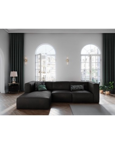 Canapé d'angle 5 places en cuir cuir noir