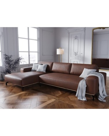 Canapé d'angle 5 places en cuir cuir cognac