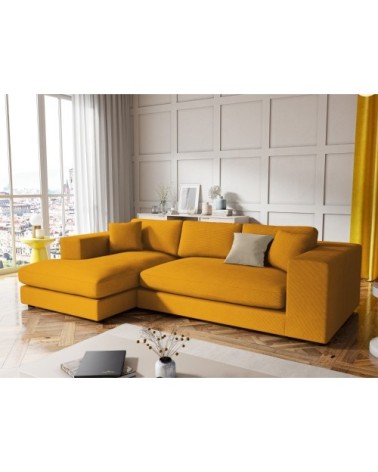 Canapé d'angle 5 places en tissu structuré jaune