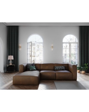 Canapé d'angle 5 places en cuir cuir marron foncé