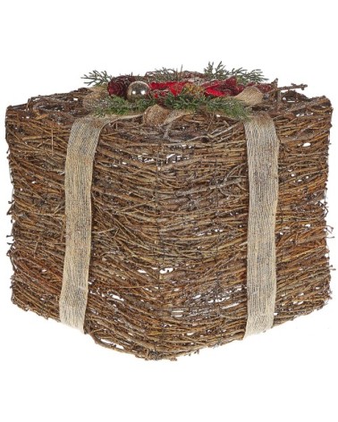 Lot de 2 décorations de Noël en rotin clair rouge