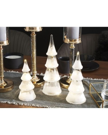 Lot de 3 statuettes déco sapins de Noël blancs avec LED