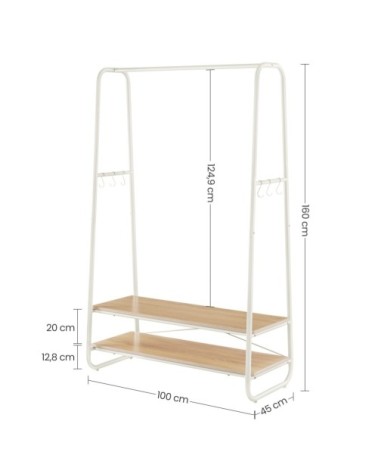 Portant à vêtements 2 étagères effet bois blanc crème