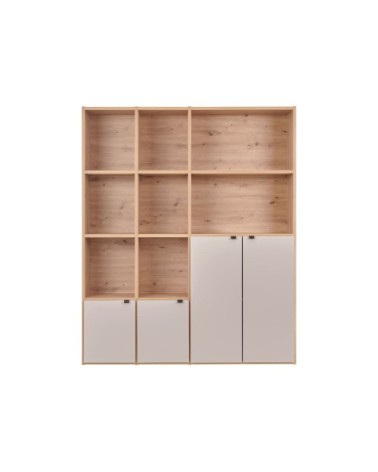 Bibliothèque 4 portes effet bois clair et blanc