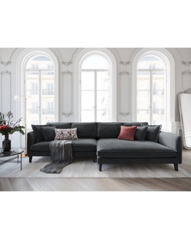 Canapé d'angle 4 places en velours gris foncé