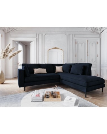 Canapé d'angle 5 places en velours bleu foncé