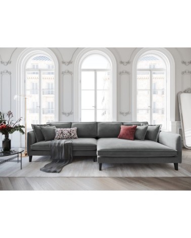 Canapé d'angle 4 places en velours gris clair