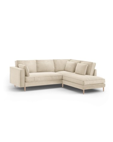 Canapé d'angle 5 places en tissu structuré beige clair