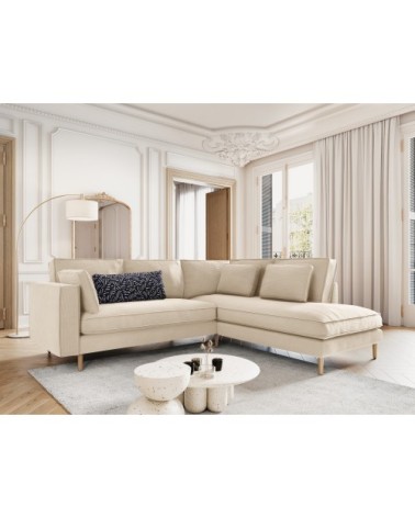 Canapé d'angle 5 places en tissu structuré beige clair