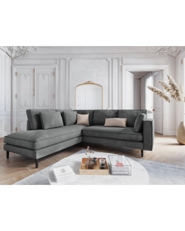 Canapé d'angle 5 places en velours gris clair