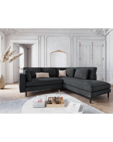 Canapé d'angle 5 places en velours gris foncé