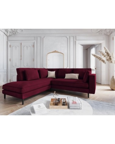 Canapé d'angle 5 places en velours rouge foncé