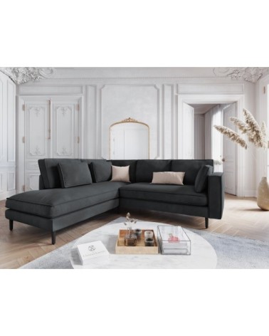 Canapé d'angle 5 places en velours gris foncé