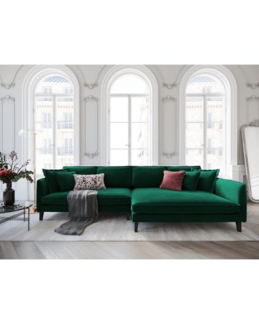 Canapé d'angle 4 places en velours vert bouteille