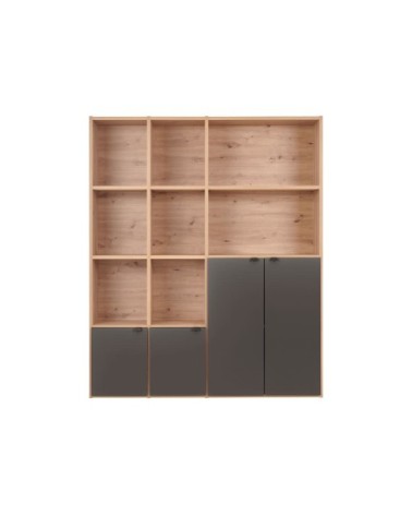 Bibliothèque 4 portes effet bois clair et noir