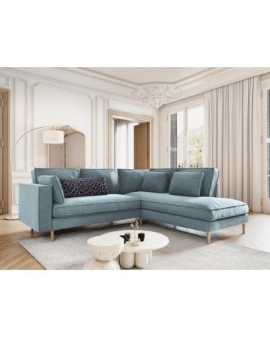 Canapé d'angle 5 places en tissu structuré bleu clair