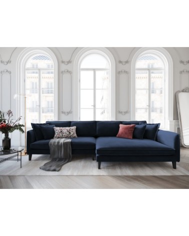 Canapé d'angle 4 places en velours bleu foncé