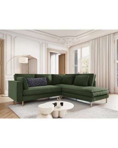 Canapé d'angle 5 places en tissu structuré vert