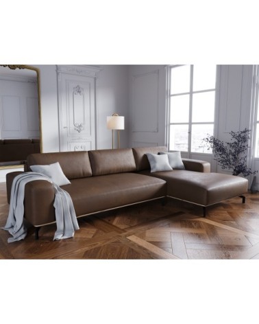 Canapé d'angle 5 places en cuir cuir marron foncé