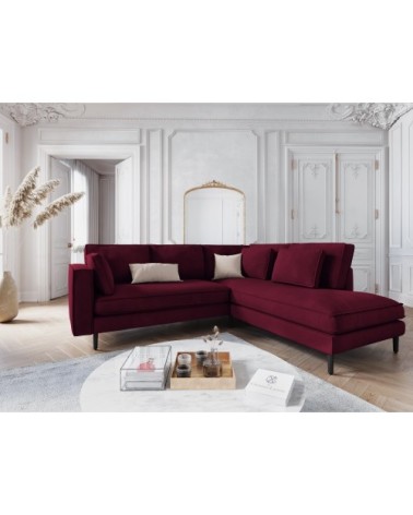 Canapé d'angle 5 places en velours rouge foncé
