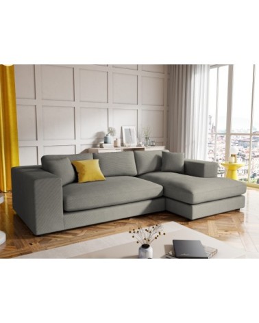 Canapé d'angle 5 places en tissu structuré gris clair