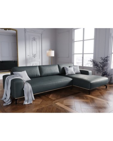 Canapé d'angle 5 places en cuir cuir bleu