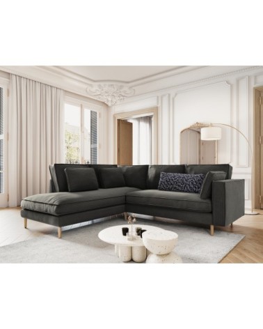Canapé d'angle 5 places en tissu structuré gris foncé