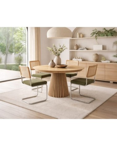 Table à manger ronde extensible effet bois 4 à 8 personnes bois